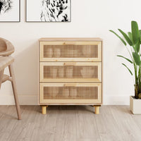 Thumbnail for Sideboard Braun 60x30x70 cm Massivholz Kiefer und Natur-Rattan