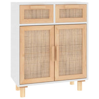 Thumbnail for Sideboard Weiß 60x30x75 cm Massivholz Kiefer und Natur-Rattan
