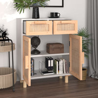 Thumbnail for Sideboard Weiß 60x30x75 cm Massivholz Kiefer und Natur-Rattan