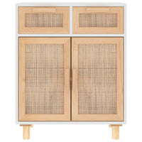 Thumbnail for Sideboard Weiß 60x30x75 cm Massivholz Kiefer und Natur-Rattan