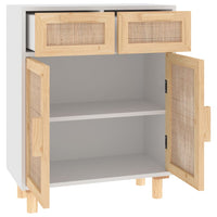 Thumbnail for Sideboard Weiß 60x30x75 cm Massivholz Kiefer und Natur-Rattan