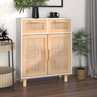 Thumbnail for Sideboard Weiß 60x30x75 cm Massivholz Kiefer und Natur-Rattan