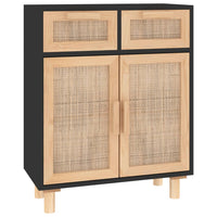 Thumbnail for Sideboard Schwarz 60x30x75cm Massivholz Kiefer und Natur-Rattan