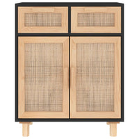 Thumbnail for Sideboard Schwarz 60x30x75cm Massivholz Kiefer und Natur-Rattan