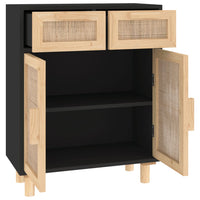 Thumbnail for Sideboard Schwarz 60x30x75cm Massivholz Kiefer und Natur-Rattan