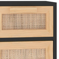 Thumbnail for Sideboard Schwarz 60x30x75cm Massivholz Kiefer und Natur-Rattan