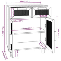 Thumbnail for Sideboard Schwarz 60x30x75cm Massivholz Kiefer und Natur-Rattan