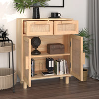 Thumbnail for Sideboard Braun 60x30x75 cm Massivholz Kiefer und Natur-Rattan