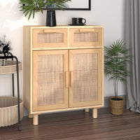 Thumbnail for Sideboard Braun 60x30x75 cm Massivholz Kiefer und Natur-Rattan