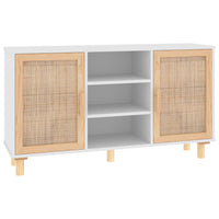 Thumbnail for Sideboard Weiß 105x30x60 cm Massivholz Kiefer und Natur-Rattan