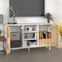 Thumbnail for Sideboard Weiß 105x30x60 cm Massivholz Kiefer und Natur-Rattan