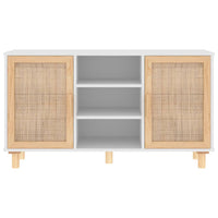 Thumbnail for Sideboard Weiß 105x30x60 cm Massivholz Kiefer und Natur-Rattan