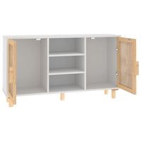 Thumbnail for Sideboard Weiß 105x30x60 cm Massivholz Kiefer und Natur-Rattan