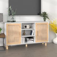 Thumbnail for Sideboard Weiß 105x30x60 cm Massivholz Kiefer und Natur-Rattan