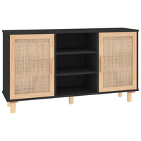 Thumbnail for Sideboard Schwarz 105x30x60 cm Massivholz Kiefer Natur-Rattan