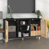 Thumbnail for Sideboard Schwarz 105x30x60 cm Massivholz Kiefer Natur-Rattan