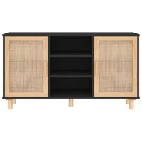 Thumbnail for Sideboard Schwarz 105x30x60 cm Massivholz Kiefer Natur-Rattan