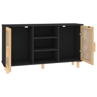 Thumbnail for Sideboard Schwarz 105x30x60 cm Massivholz Kiefer Natur-Rattan
