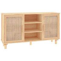 Thumbnail for Sideboard Braun 105x30x60 cm Massivholz Kiefer und Natur-Rattan