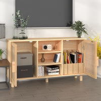 Thumbnail for Sideboard Braun 105x30x60 cm Massivholz Kiefer und Natur-Rattan