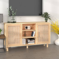 Thumbnail for Sideboard Braun 105x30x60 cm Massivholz Kiefer und Natur-Rattan