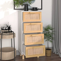 Thumbnail for Sideboard Weiß 40x30x90 cm Massivholz Kiefer und Natur-Rattan