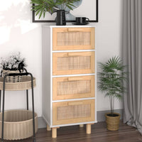 Thumbnail for Sideboard Weiß 40x30x90 cm Massivholz Kiefer und Natur-Rattan