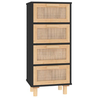 Thumbnail for Sideboard Schwarz 40x30x90cm Massivholz Kiefer und Natur-Rattan