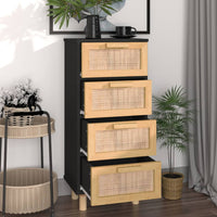 Thumbnail for Sideboard Schwarz 40x30x90cm Massivholz Kiefer und Natur-Rattan