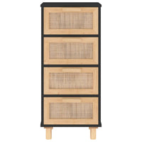 Thumbnail for Sideboard Schwarz 40x30x90cm Massivholz Kiefer und Natur-Rattan