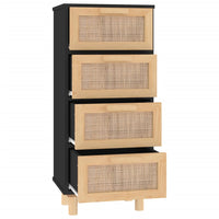 Thumbnail for Sideboard Schwarz 40x30x90cm Massivholz Kiefer und Natur-Rattan