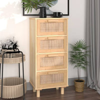 Thumbnail for Sideboard Braun 40x30x90 cm Massivholz Kiefer und Natur-Rattan