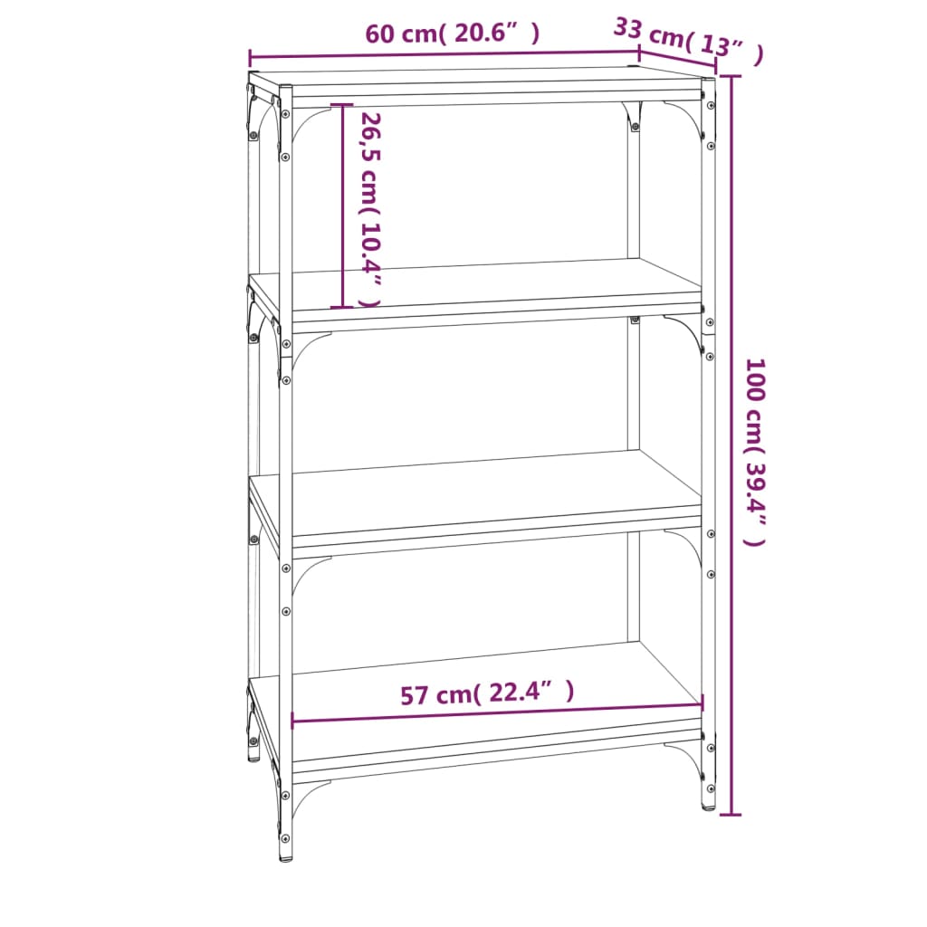 Bücherregal Räuchereiche 60x33x100 cm Holzwerkstoff und Stahl