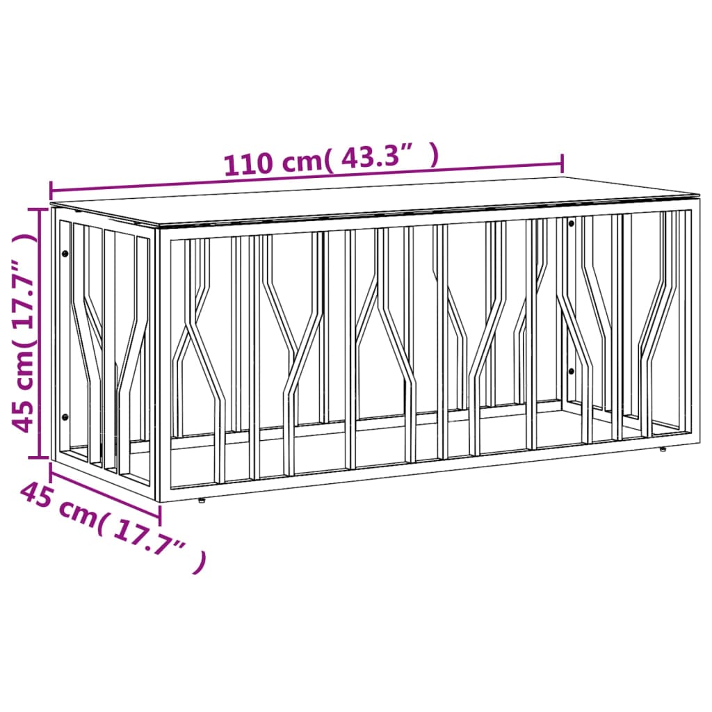 Couchtisch Silbern 110x45x45 cm Edelstahl und Glas