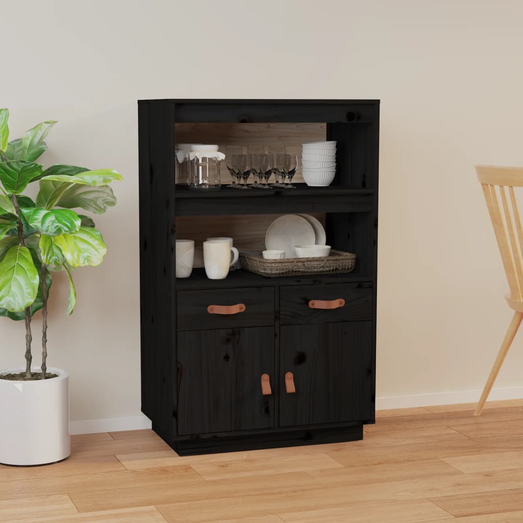 Highboard Schwarz 67x40x108,5 cm Massivholz Kiefer