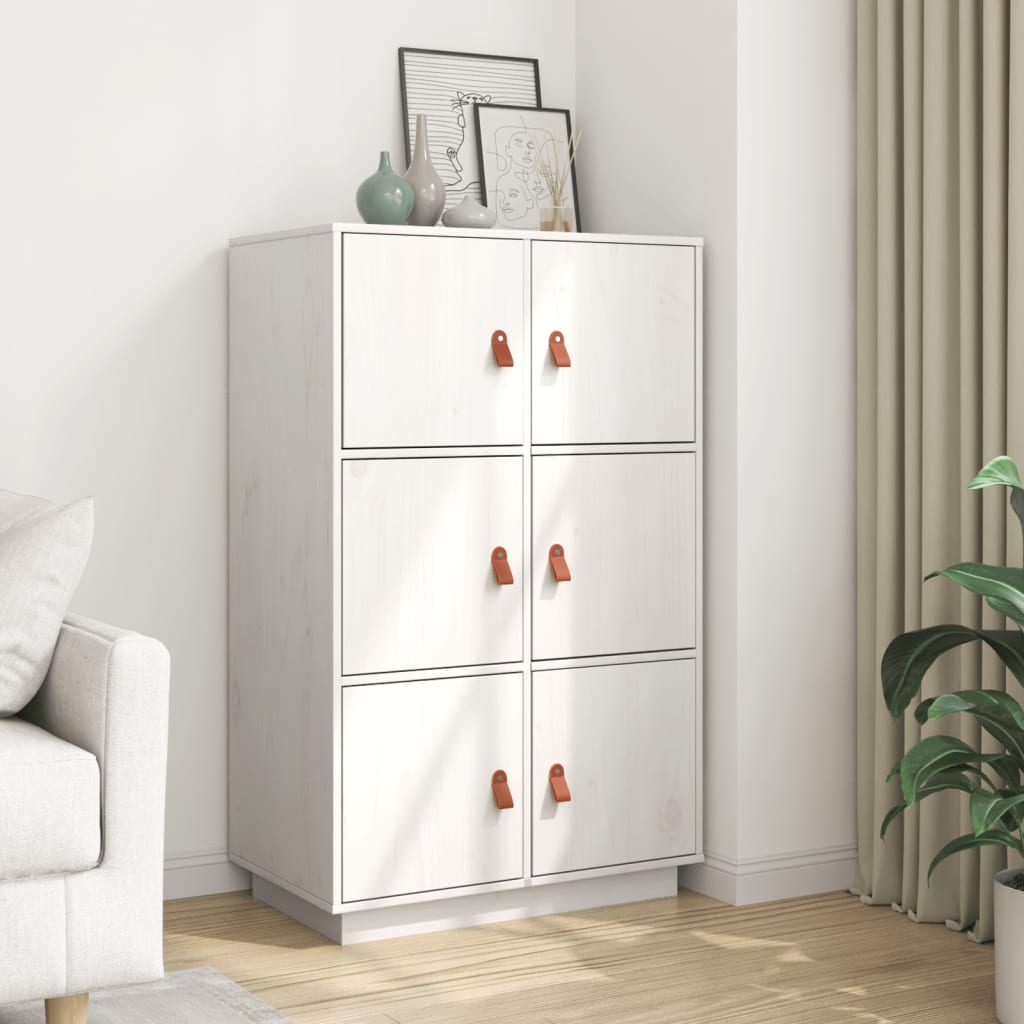 Highboard Weiß 67x40x108,5 cm Massivholz Kiefer
