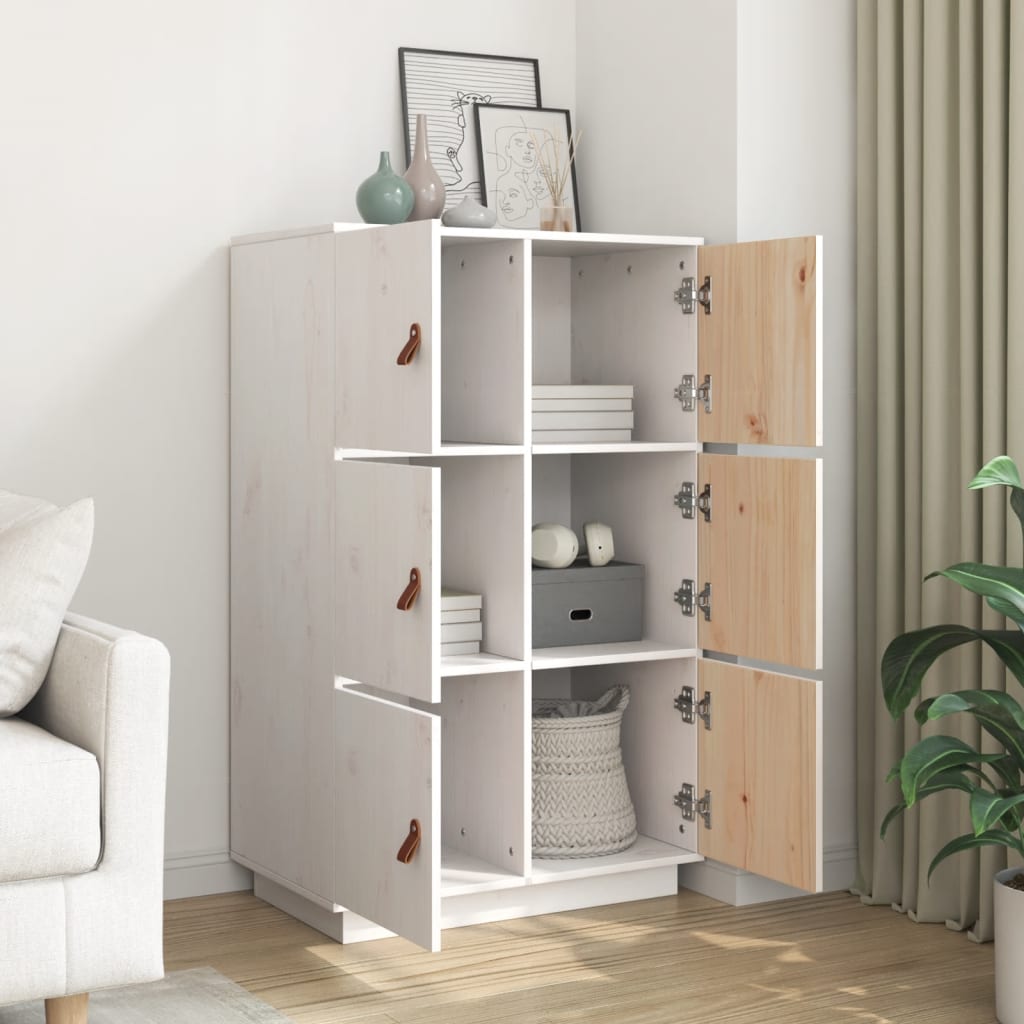 Highboard Weiß 67x40x108,5 cm Massivholz Kiefer