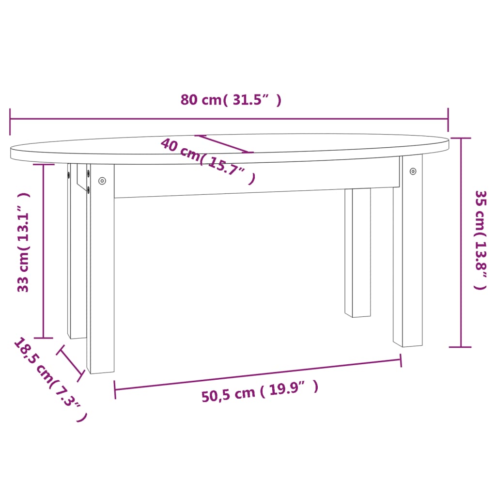 Couchtisch 80x40x35 cm Massivholz Kiefer
