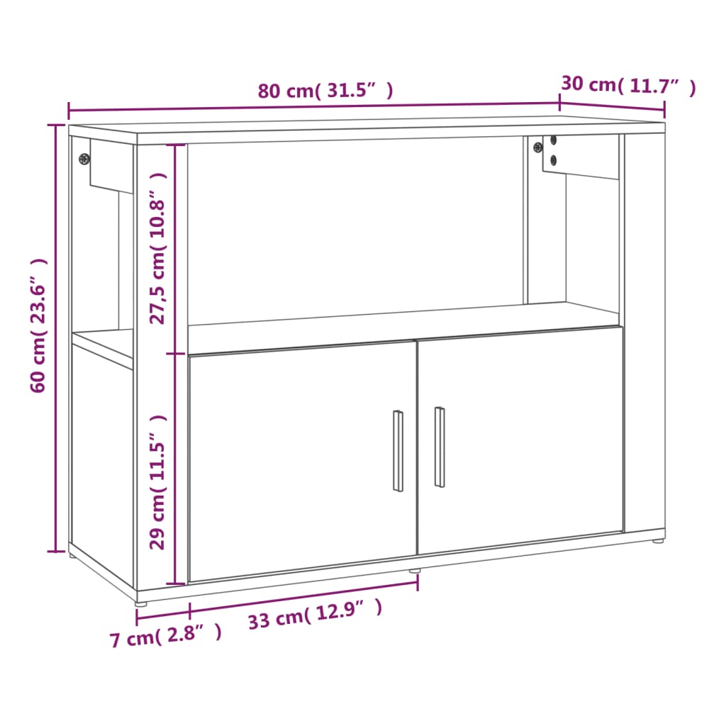 Sideboard Grau Sonoma 80x30x60 cm Holzwerkstoff