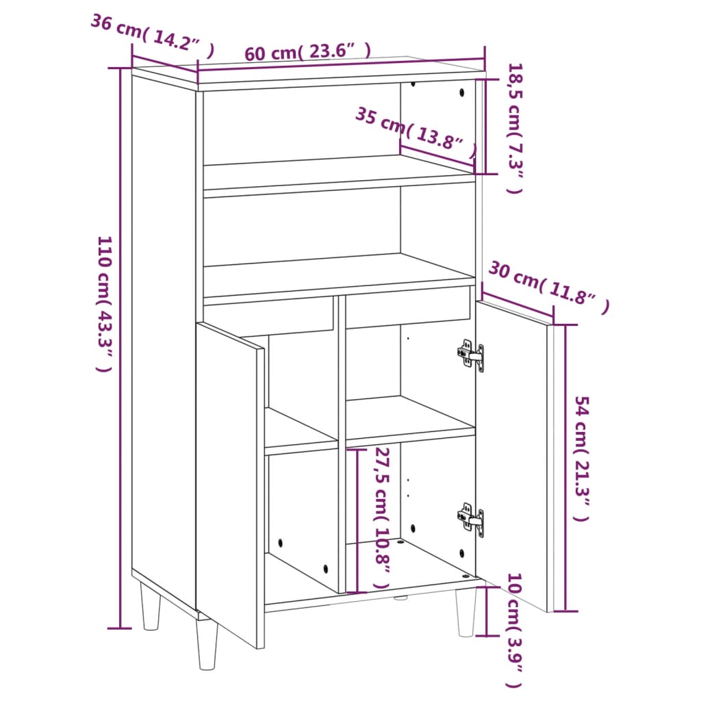 Highboard Schwarz 60x36x110 cm Holzwerkstoff