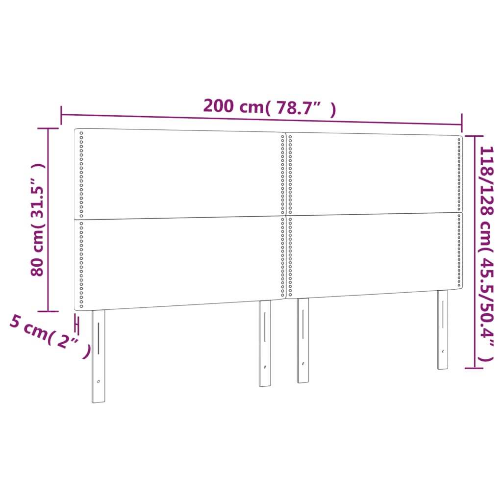 Kopfteile 4 Stk. Hellgrau 100x5x78/88 cm Stoff