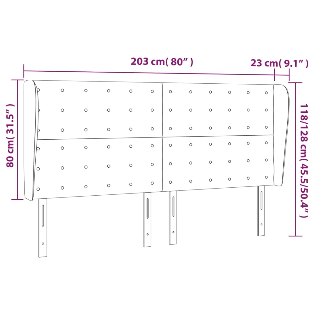 Kopfteil mit Ohren Schwarz 203x23x118/128 cm Kunstleder