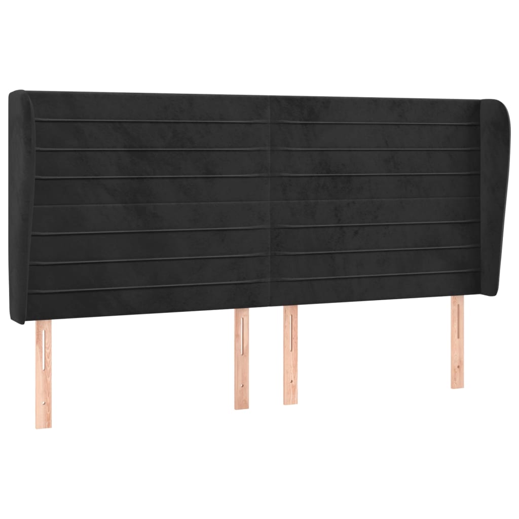 Kopfteil mit Ohren Schwarz 203x23x118/128 cm Samt