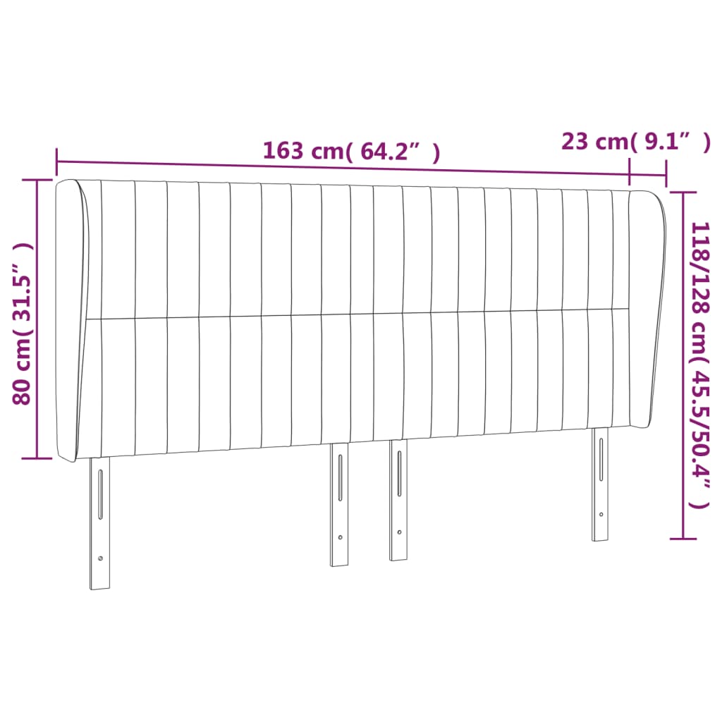 Kopfteil mit Ohren Hellgrau 163x23x118/128 cm Stoff