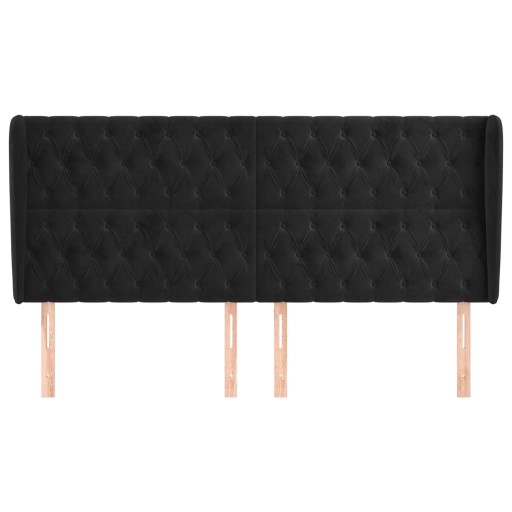 Kopfteil mit Ohren Schwarz 203x23x118/128 cm Samt