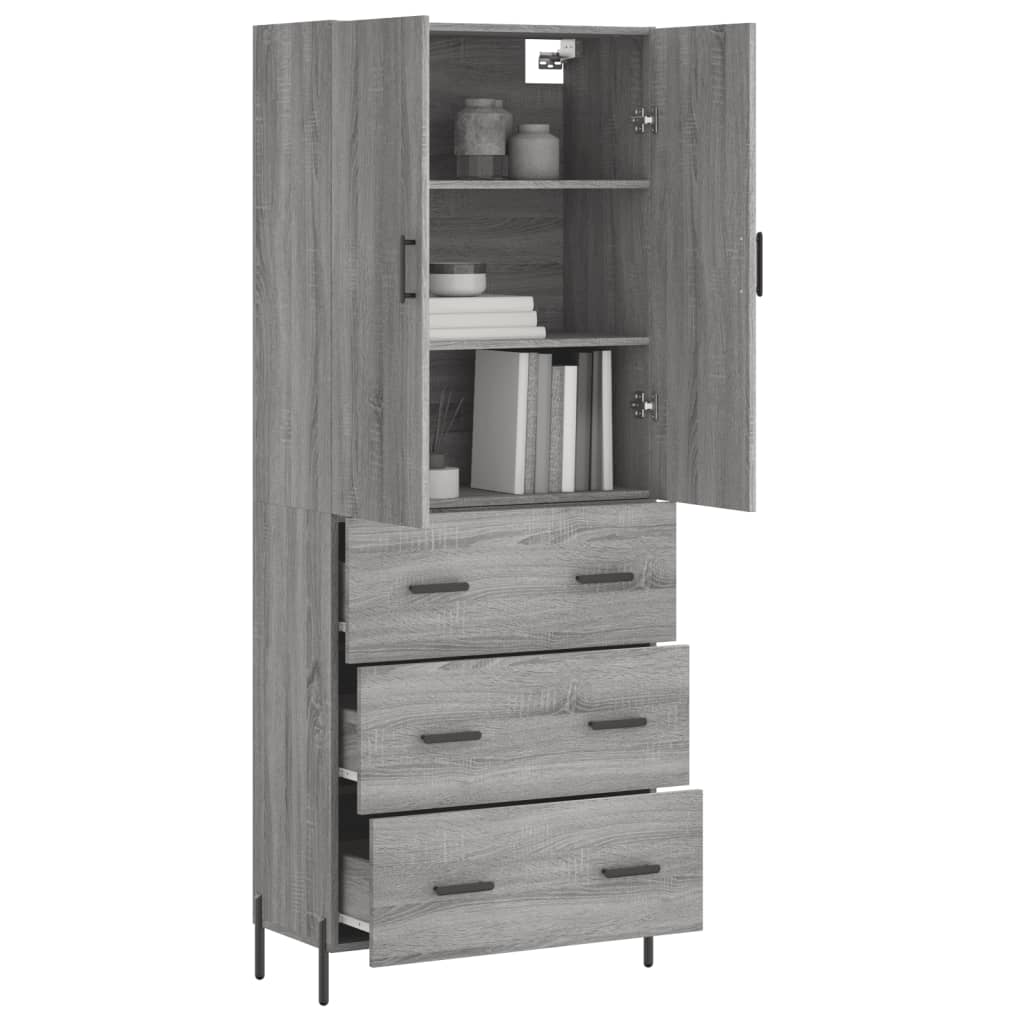 Highboard Grau Sonoma 69,5x34x180 cm Holzwerkstoff