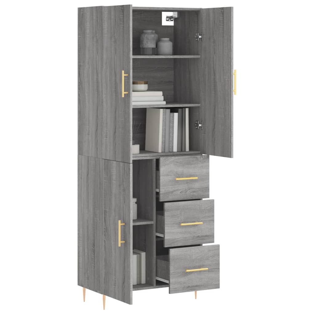 Highboard Grau Sonoma 69,5x34x180 cm Holzwerkstoff