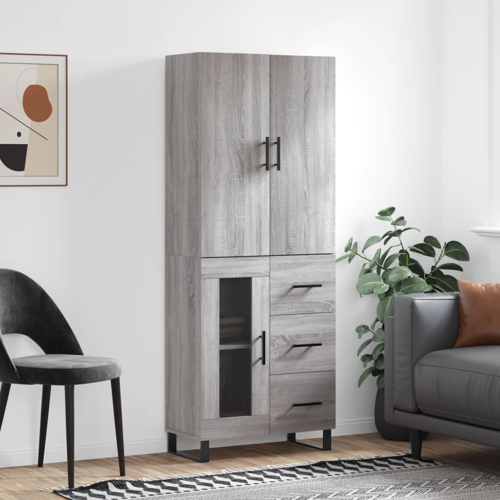 Highboard Grau Sonoma 69,5x34x180 cm Holzwerkstoff