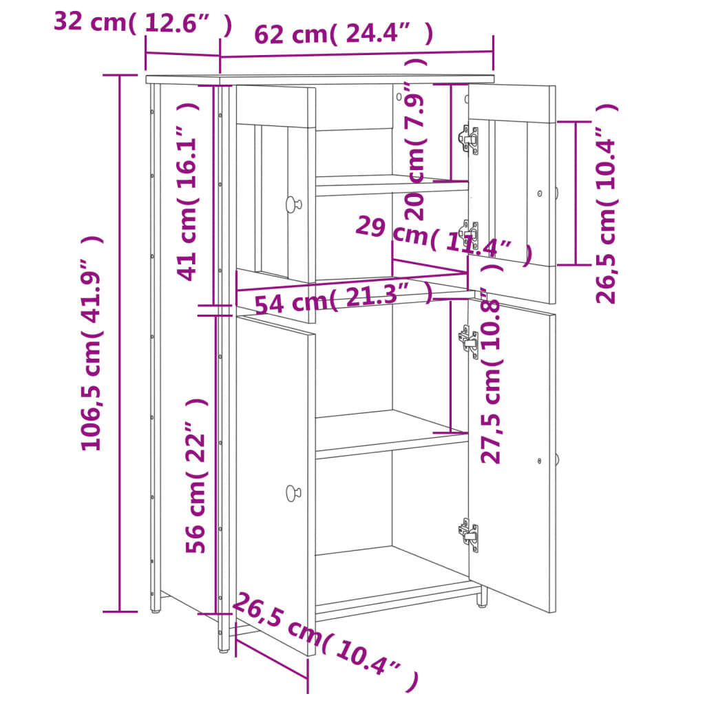 Highboard Braun Eichen-Optik 62x32x106,5 cm Holzwerkstoff