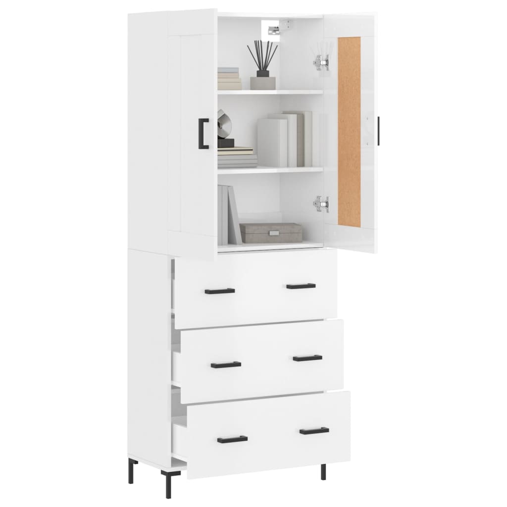 Highboard Hochglanz-Weiß 69,5x34x180 cm Holzwerkstoff